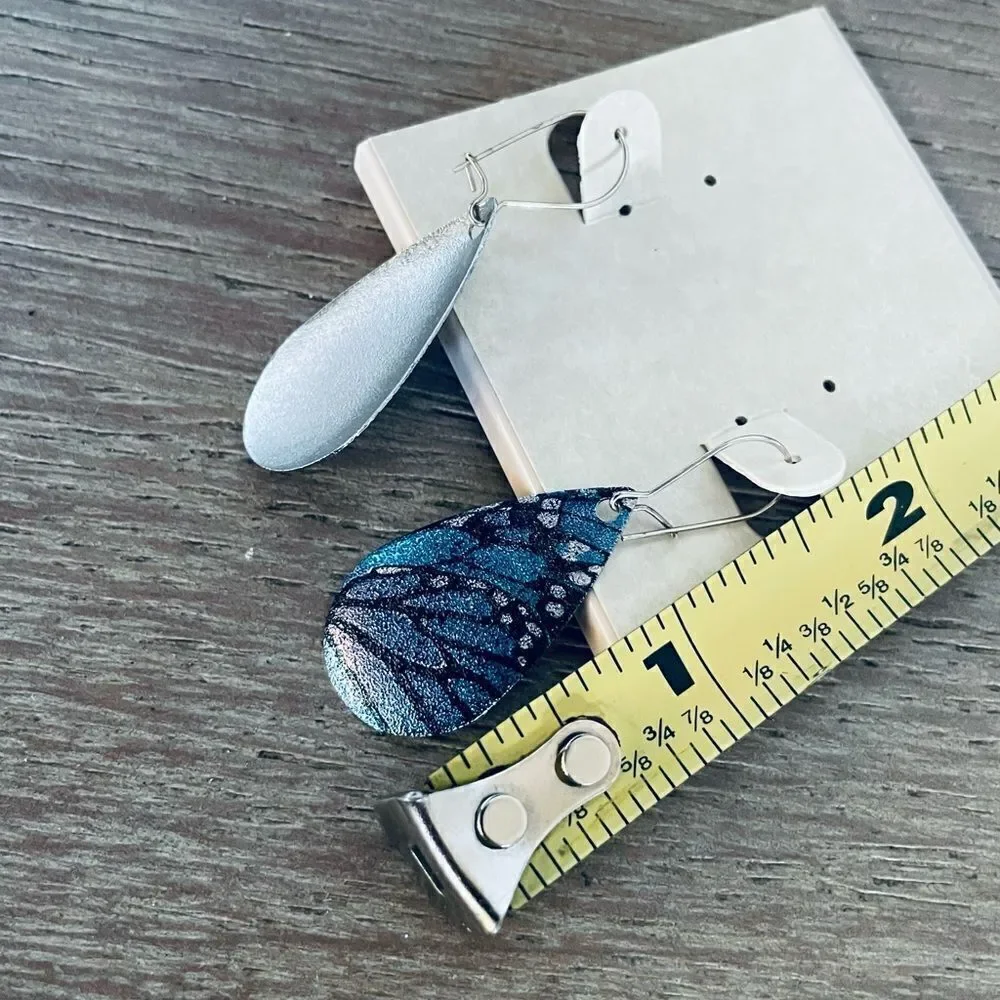 Butterfly Wings Teardrop Metal Blue Earrings